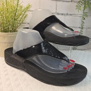 FITFLOP BLACK GLITTER SPARKLE FLIP FLOP SANDAL WOMENS SIZE 11